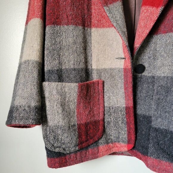 EXCELLENT USED FRENCH COUNTRY EXPRESS PLAID WOOL BLEND LAPEL JACKET COAT SIZE S - Picture 6 of 16